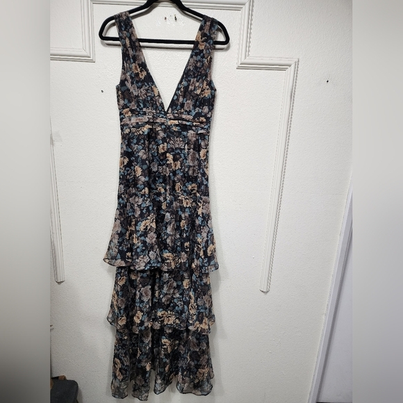 Lulus Sweeping Sensation Black Floral Print Organza Pleated Maxi Dress S Wedding - Picture 8 of 10